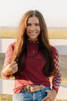 Sterling Kreek Checked In Maroon Mesh Top Snag Free Fabric PreWashed