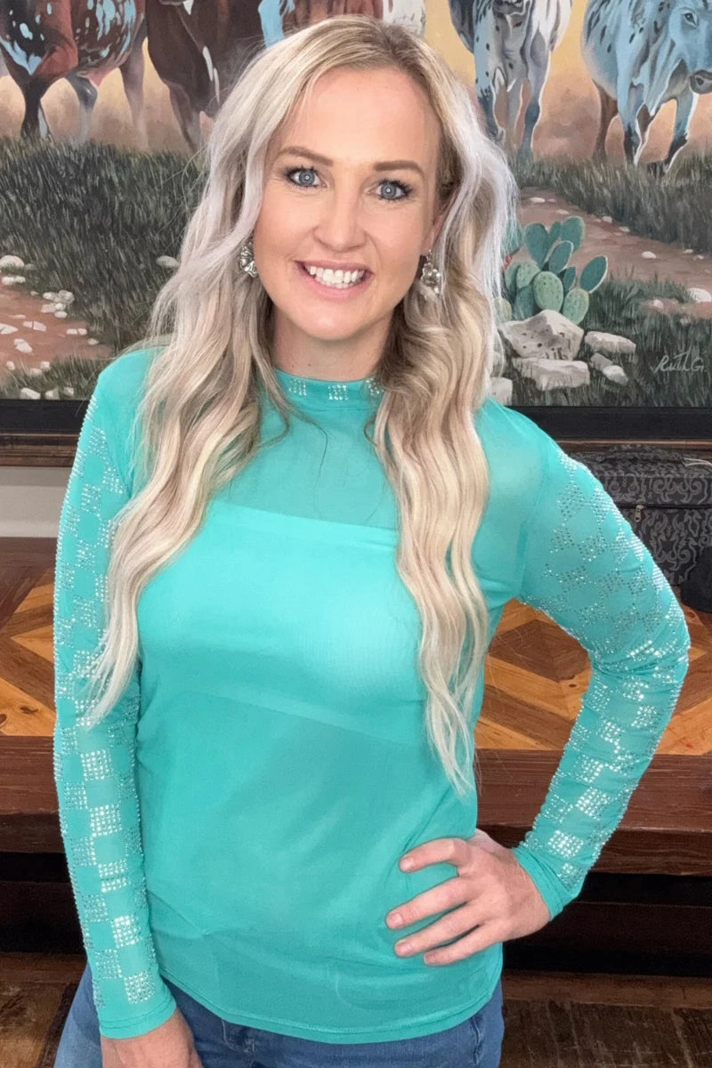 AntiPill Surface Sterling Kreek Checked In Turquoise Mesh Top