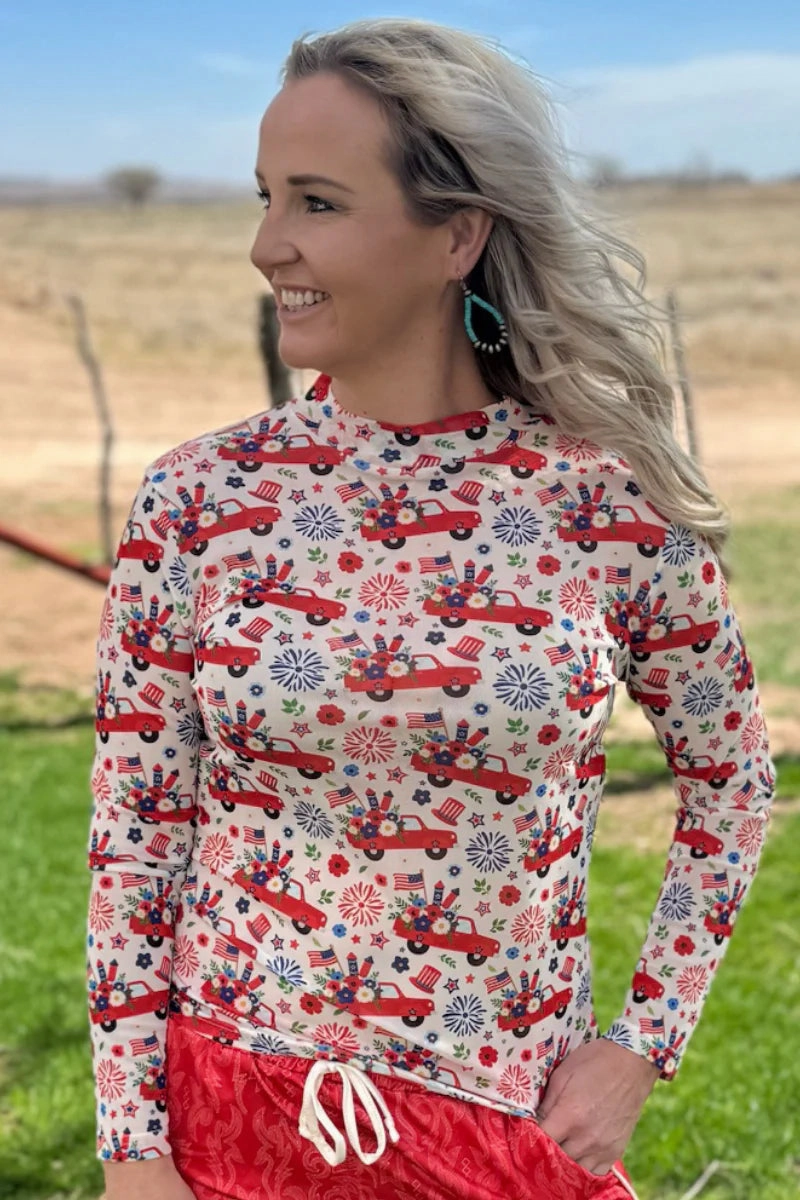 Sterling Kreek Freedom & Fireworks Mesh Top DroppedShoulder