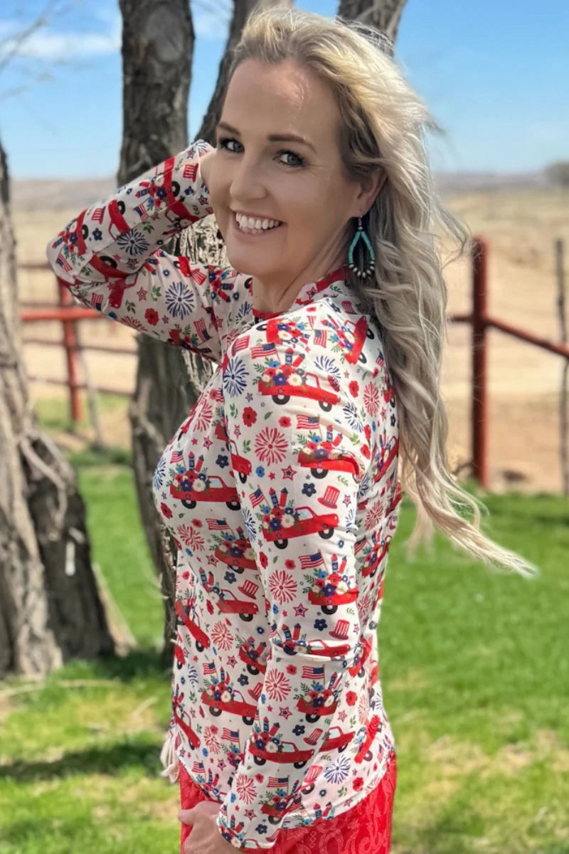 Sterling Kreek Freedom & Fireworks Mesh Top Bamboo Fiber Fabric