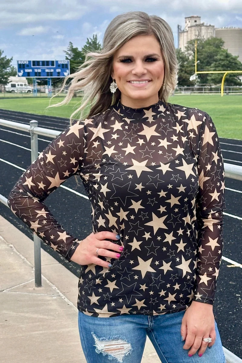 Tagless Collar Sterling Kreek Go Team Go Black and Gold Mesh Top