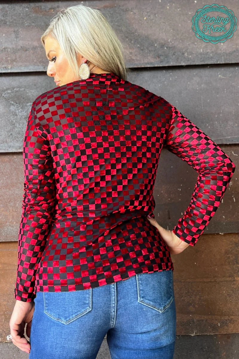 Sterling Kreek Red & Black Velvet Mesh Pep Rally Top VersatileLayering