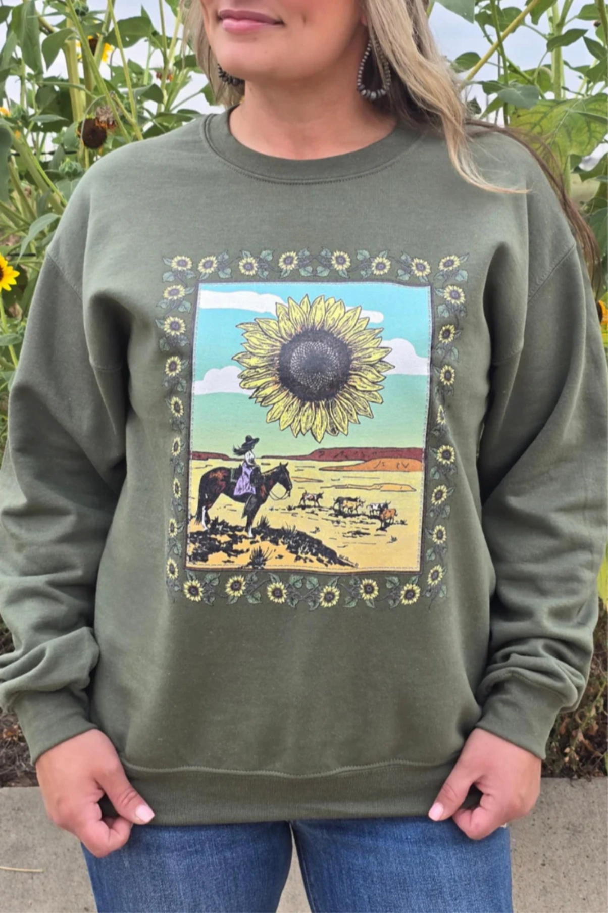 FoamReinforcedCollar Sterling Kreek Sunflowers In The Draw Sweater