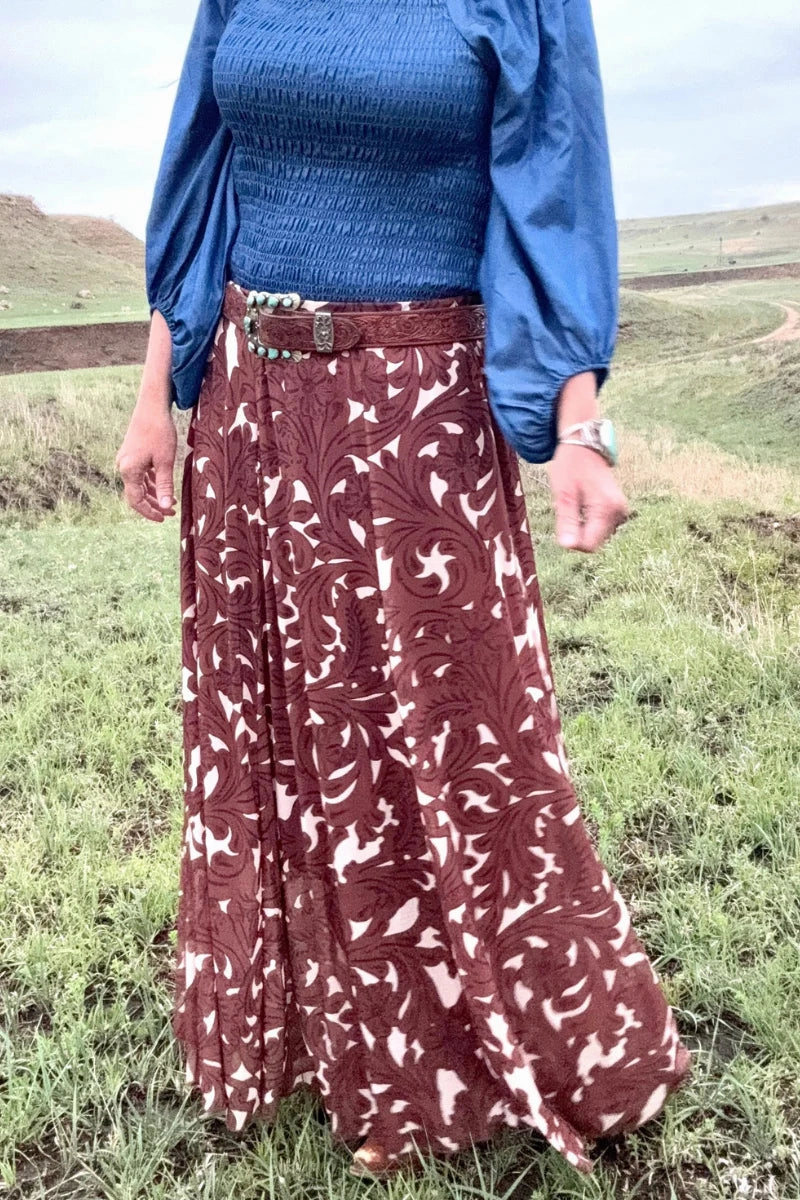 Sterling Kreek Tooled In Paradise Maxi Skirt SeamlessConstruction