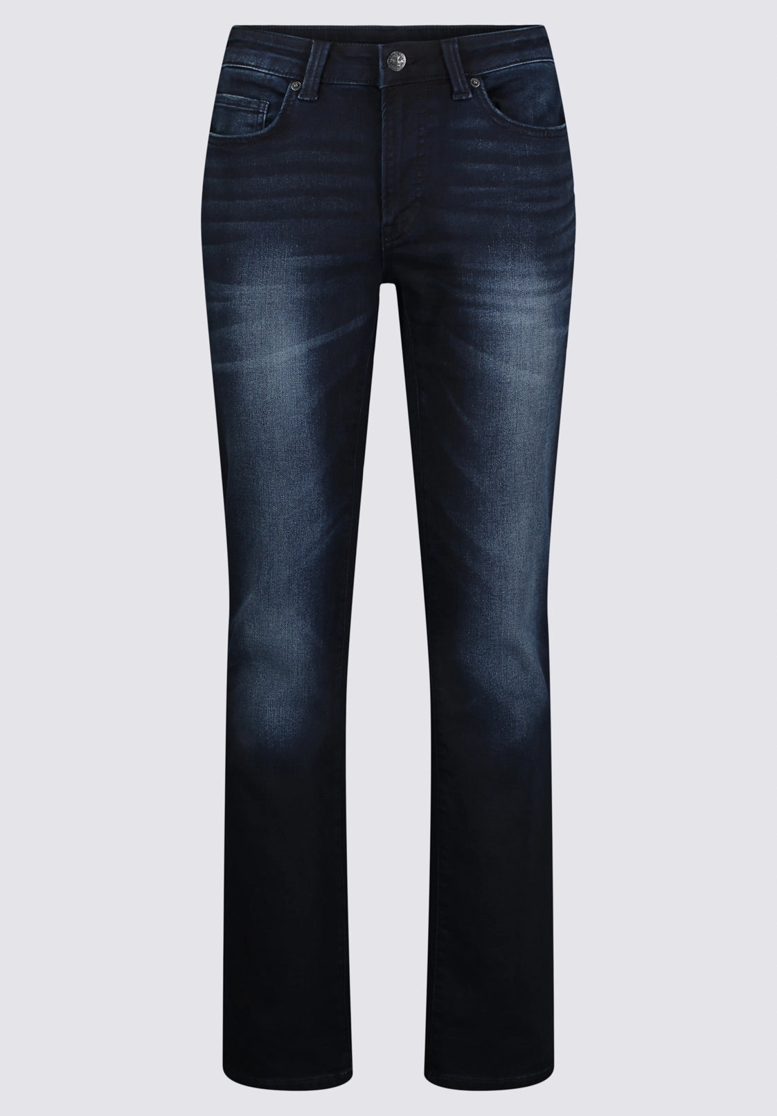 Colorfast Dyeing Method Raw Hem Design Straight Six Men's Five-Pocket Freedom Flex Jeans, Dark and Sanded - BM22999