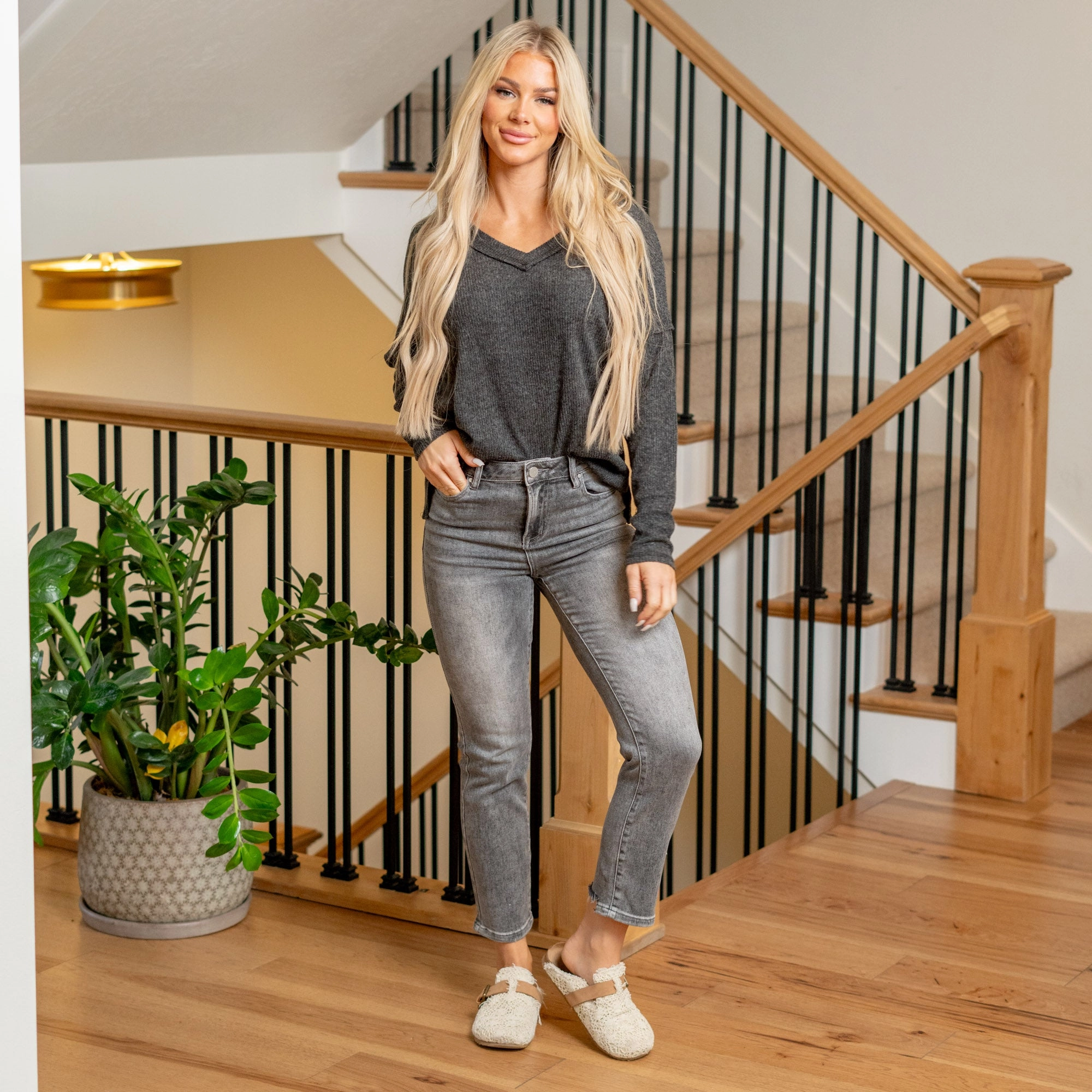 Esme High Rise Cropped Straight Leg Regular & Plus Sizes Comfy Waist Fit Favorite Basic