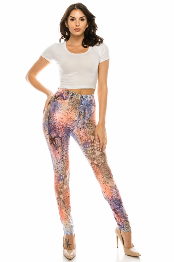 4775 Women's Super High Waisted Snake Printed Skinny Jeans Go Out Style