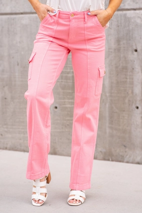 Any Time Wear Easy Care Pretty in Pink High Rise Cargo Straight Regular & Plus Sizes