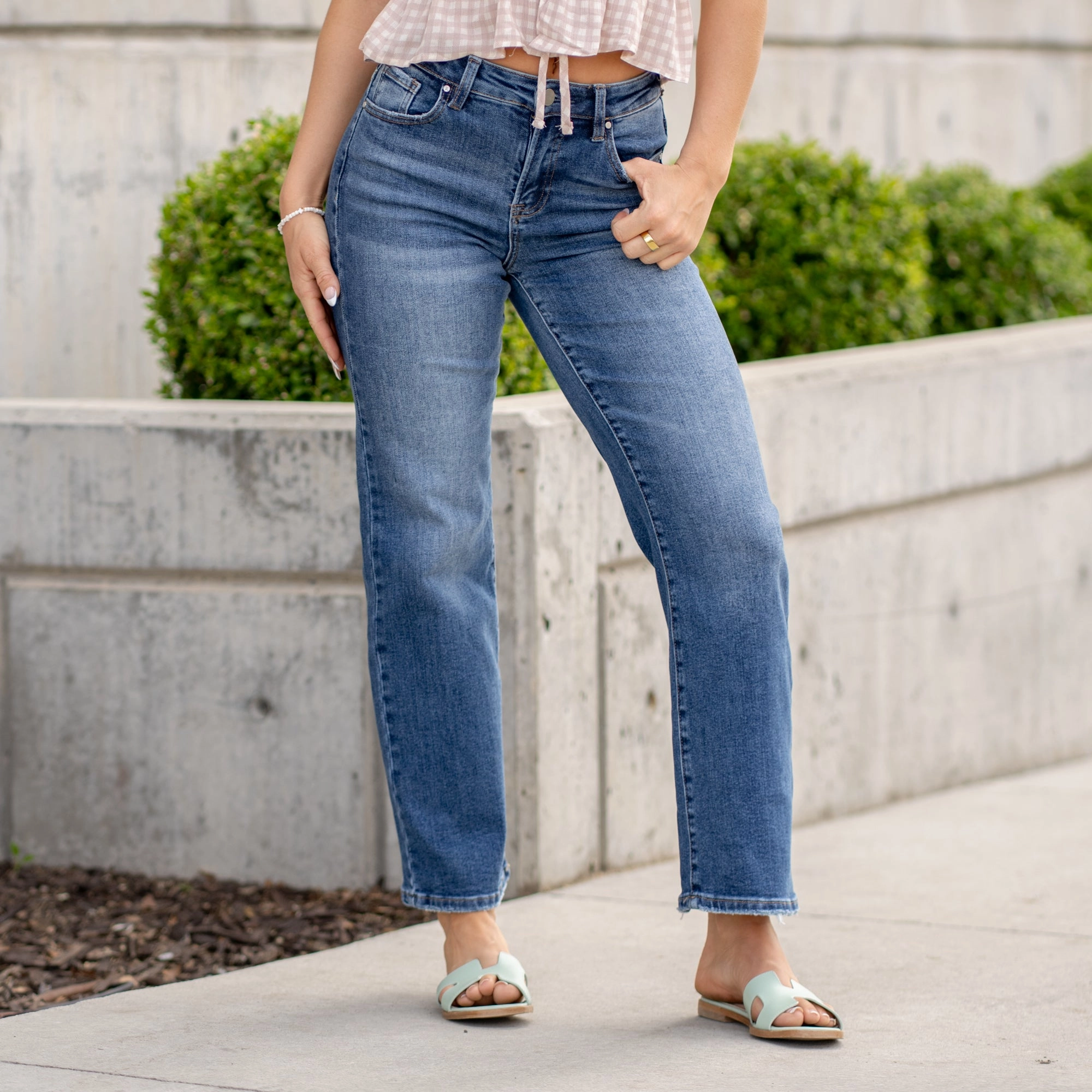 Dallas High Rise Ankle Straight Leg Regular & Plus Sizes Couple Look Lightweight quick dry