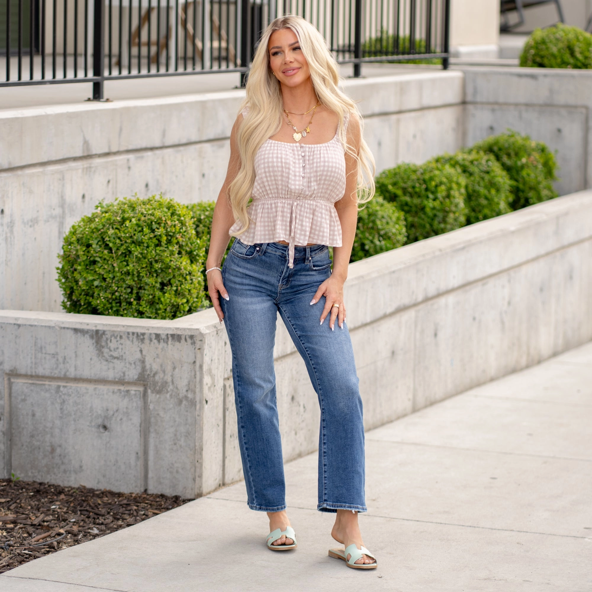 Dallas High Rise Ankle Straight Leg Regular & Plus Sizes Luxury Textured