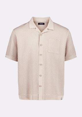 Willow Men's Short Sleeve Jacquard Jersey Button-Up Sweater, Tuffet Beige - BM24600 Chill Layers