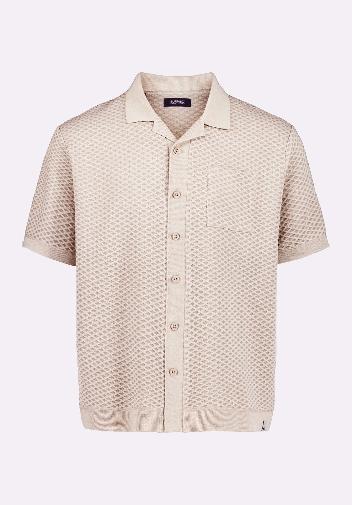 Willow Men's Short Sleeve Jacquard Jersey Button-Up Sweater, Tuffet Beige - BM24600 Cozy Layers