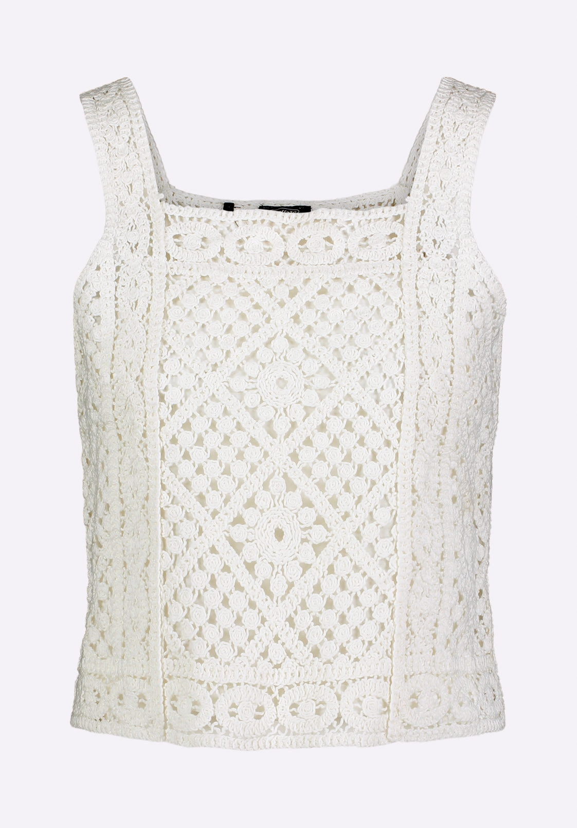 Thalassa Women's Crochet Tank Top, White - SW0121P Elastic cuffs Flexible Collar Opening