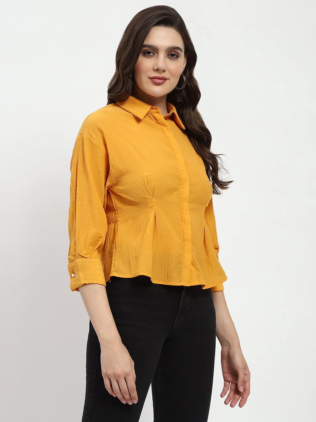 Madame Cinched Waist Mustard Shirt Ombre look