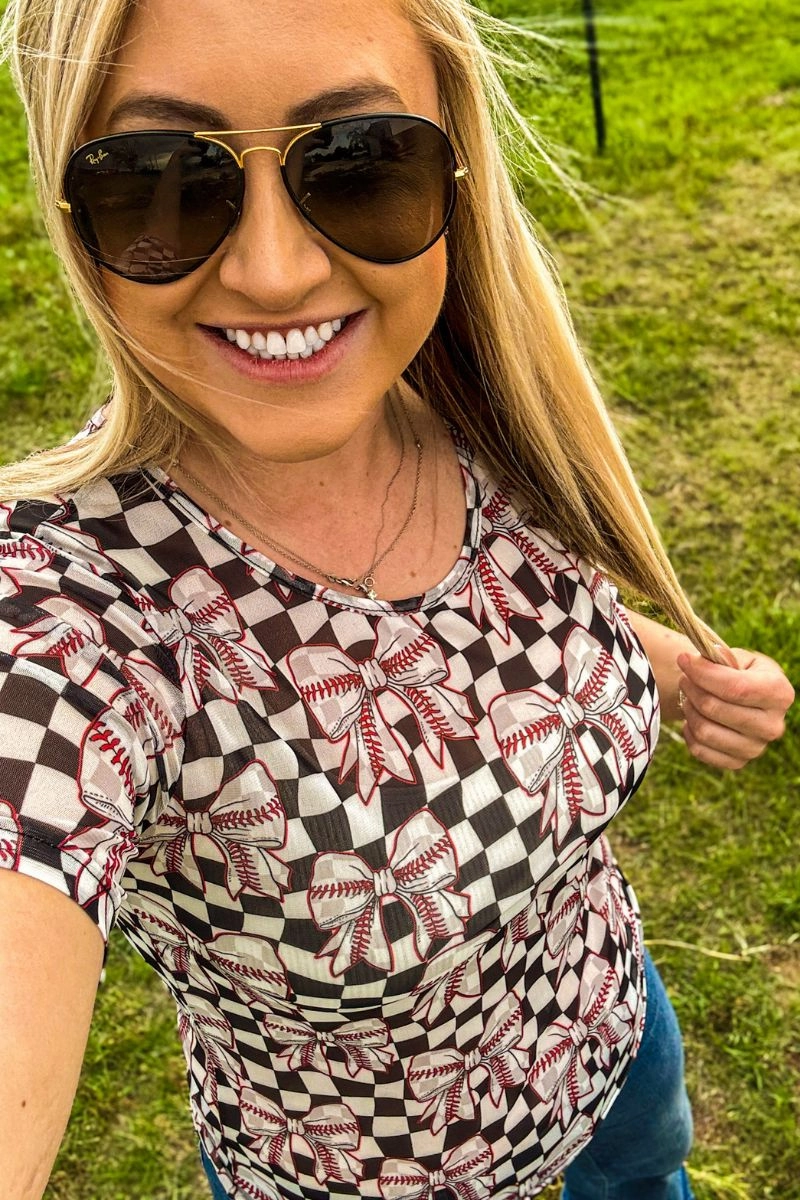 Ribbed Neckline Simple Shirt Sterling Kreek Dirt & Diamonds Short Sleeve Mesh Top