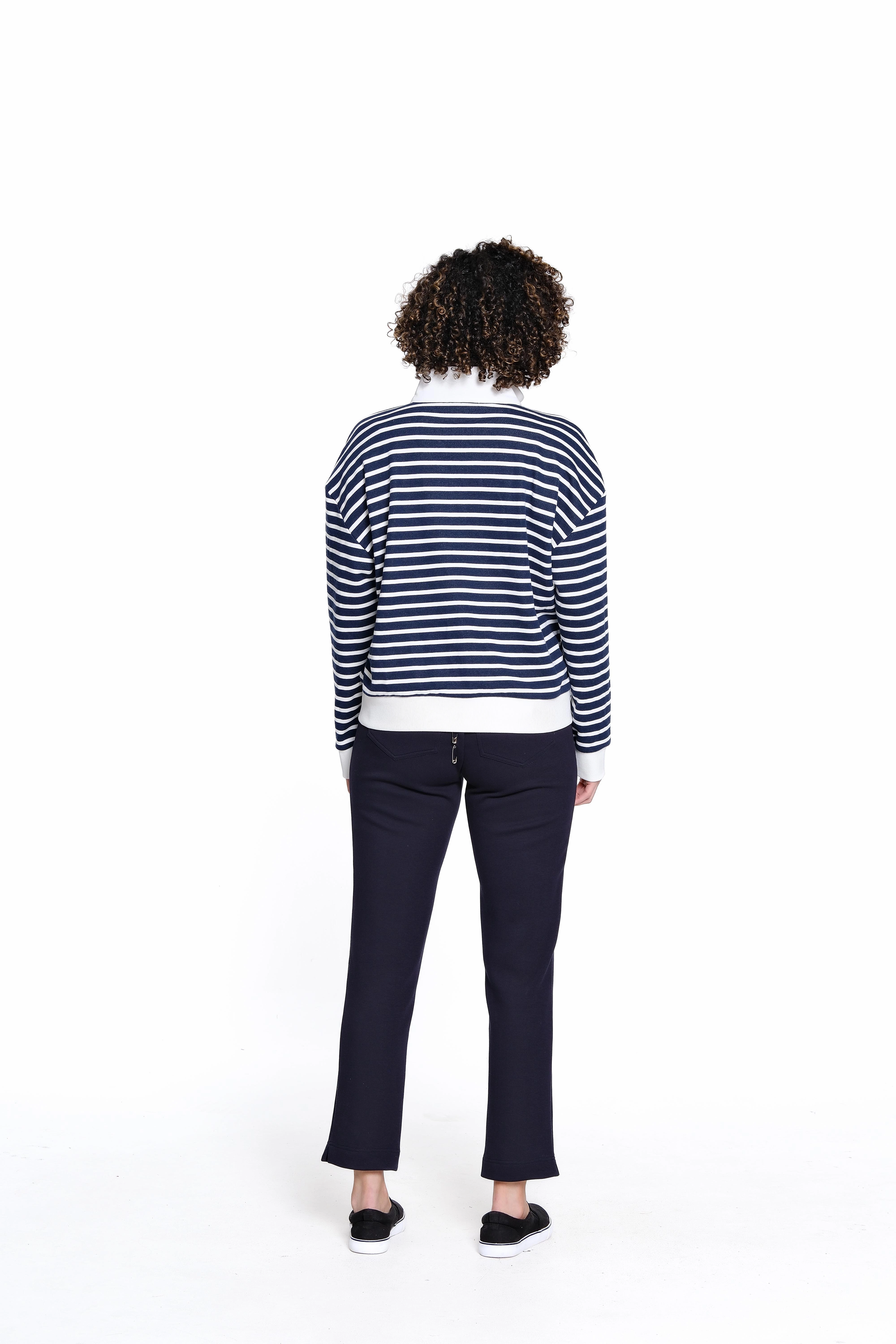 Striped Half Zip Pullover - Navy Stripe WideNeckline
