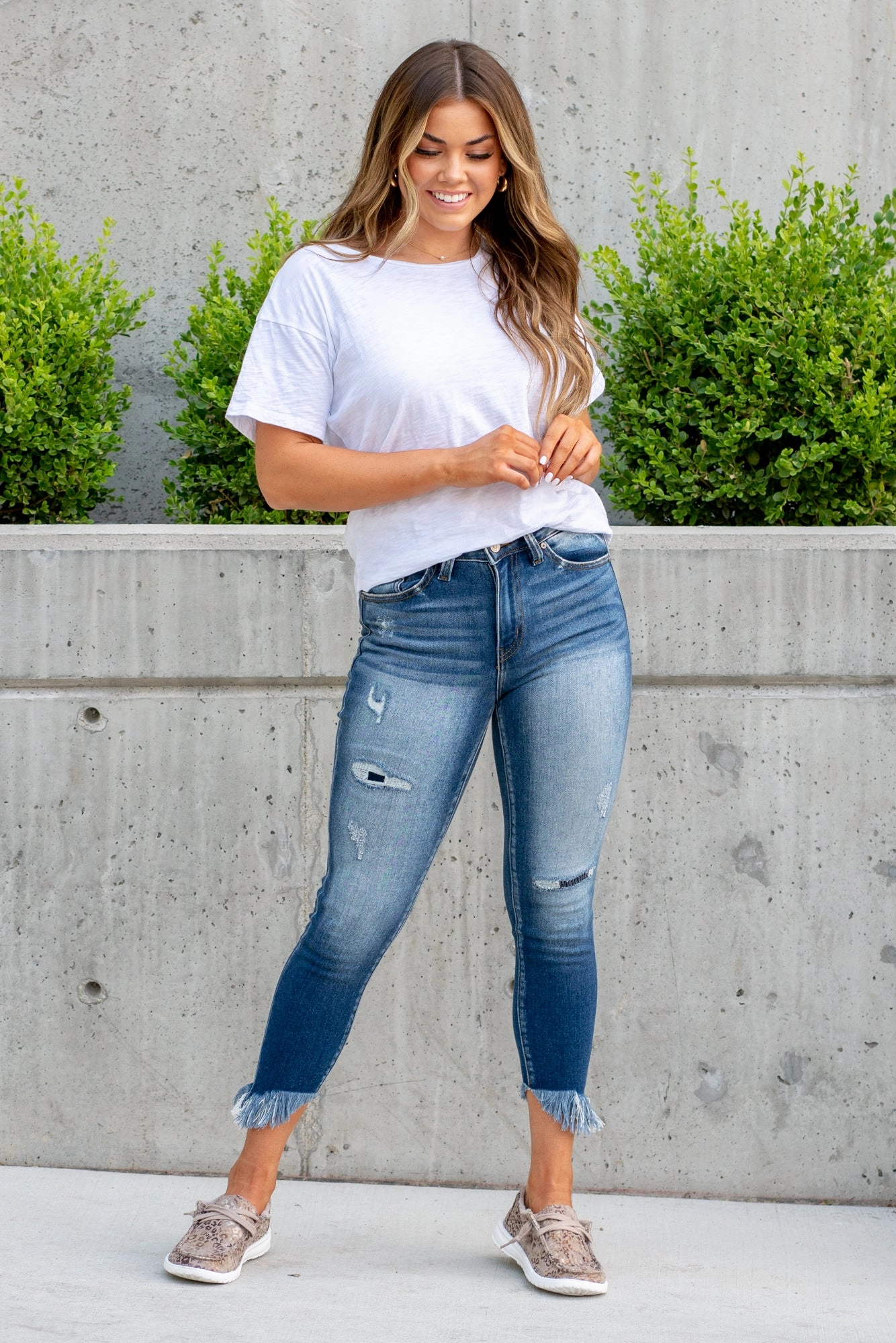 Brunch Outfit Casual Solid Choice Laredo High Rise Fray Hem Ankle Skinny