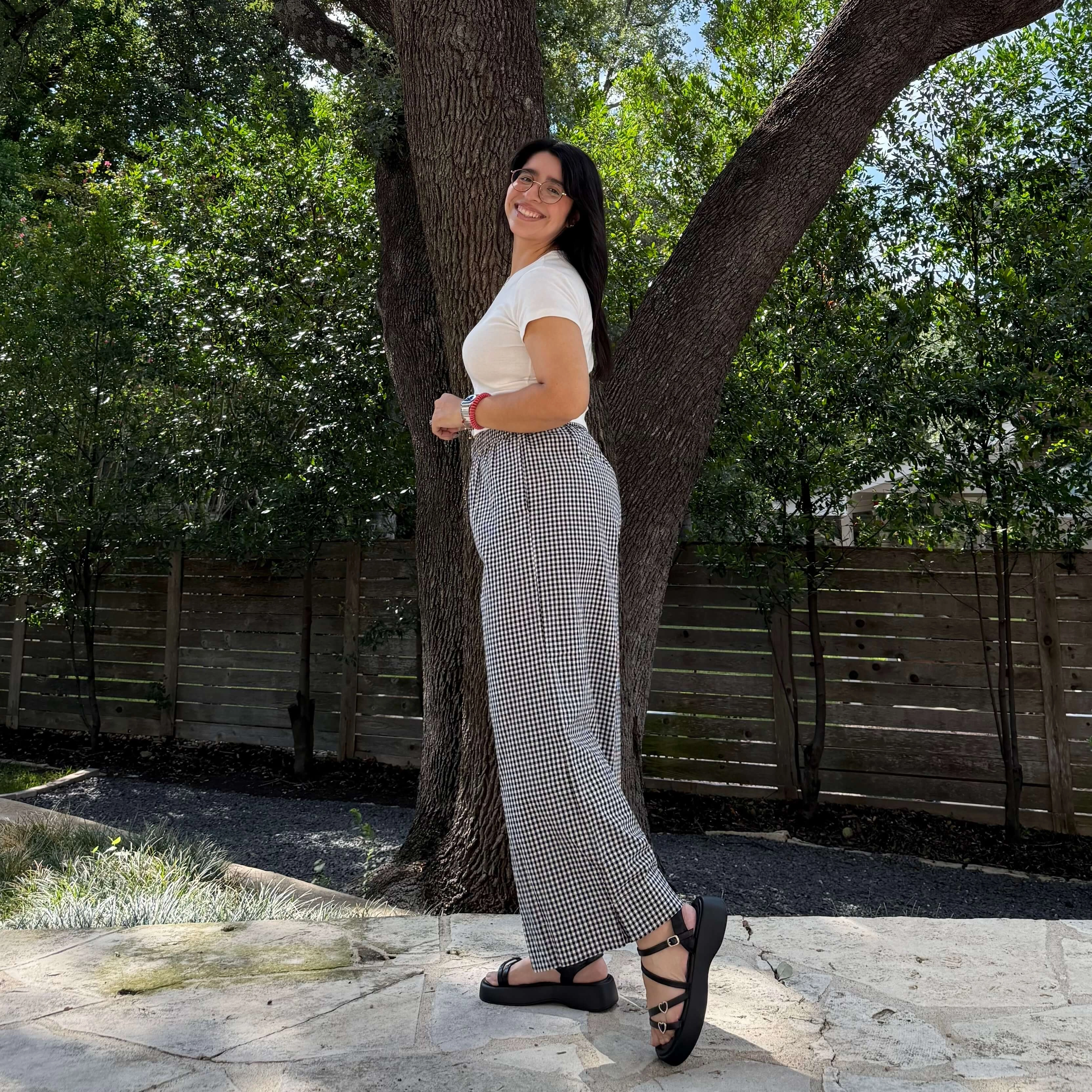 Wide-leg cut Smart Design 26" Inseam Picnic Pants - Black Gingham *Clearance Sale*