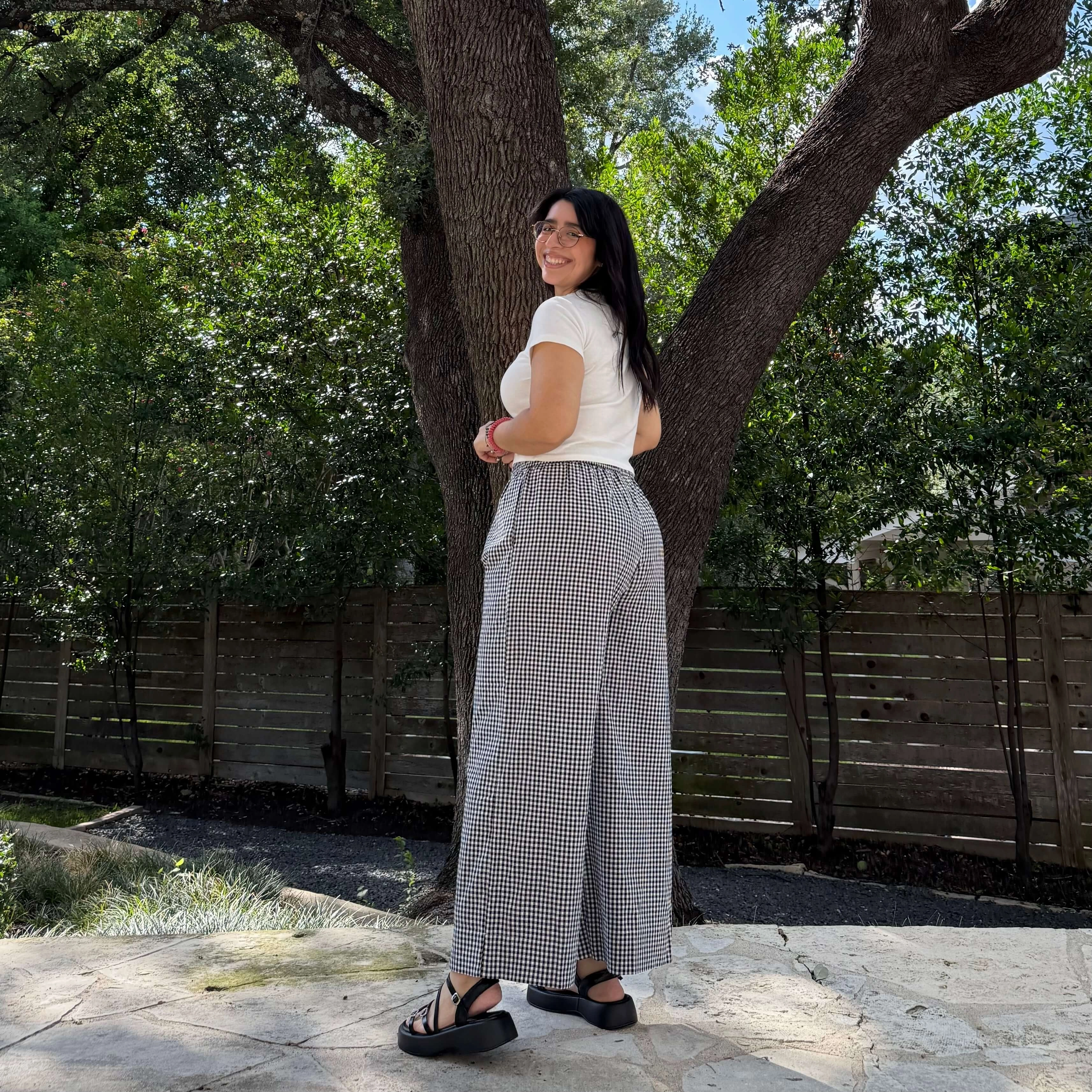 26" Inseam Picnic Pants - Black Gingham *Clearance Sale* No Bunching Comfy Flex