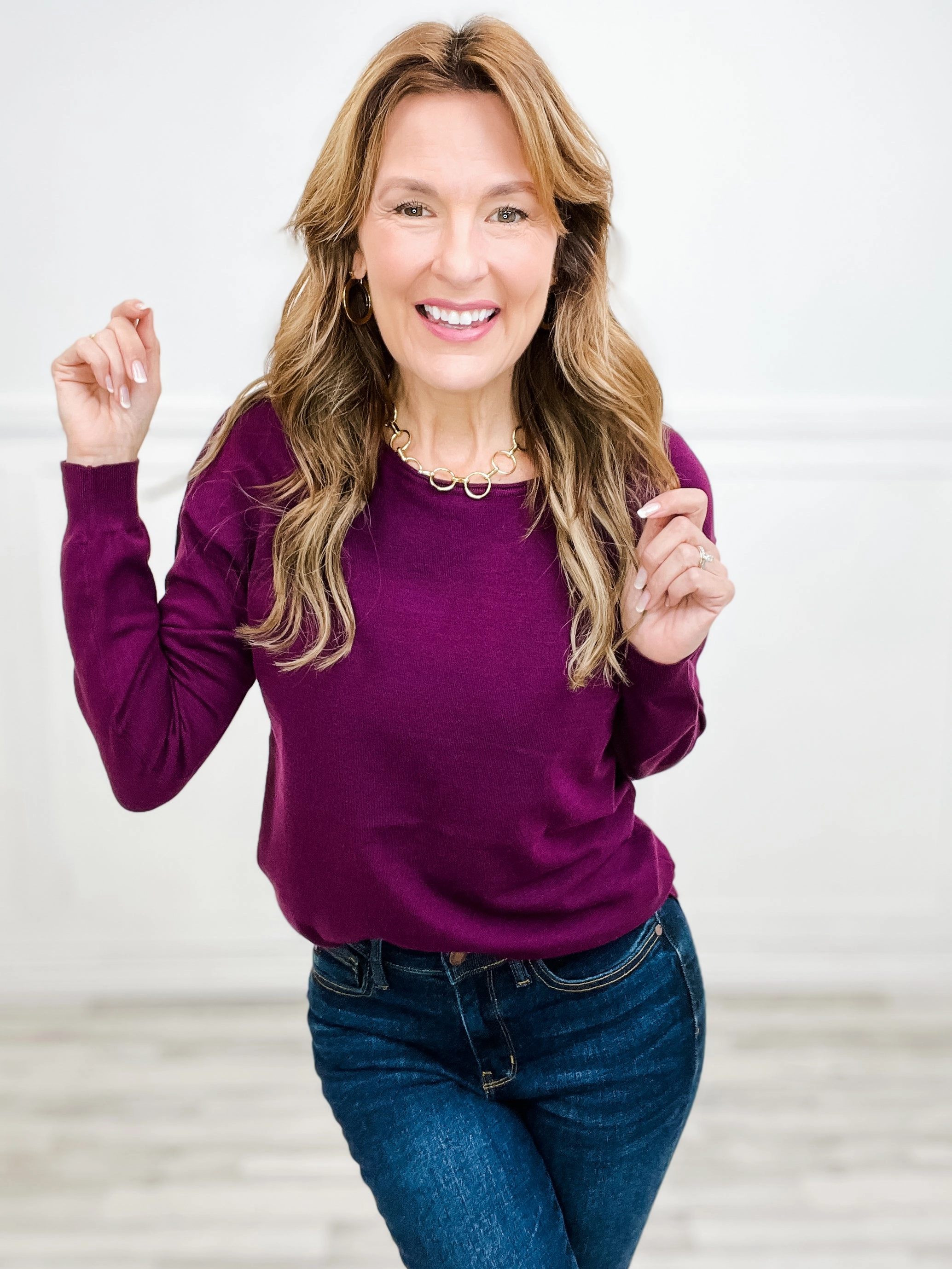 Comfy Knit Outfit Good Times Boat Neck Lightweight Basic Pullover Sweater