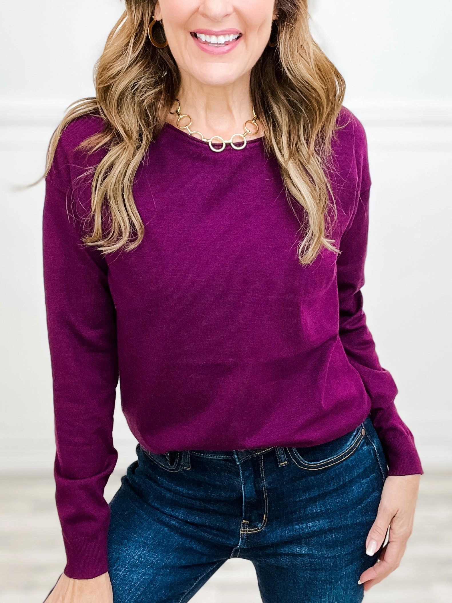 layering option Good Times Boat Neck Lightweight Basic Pullover Sweater