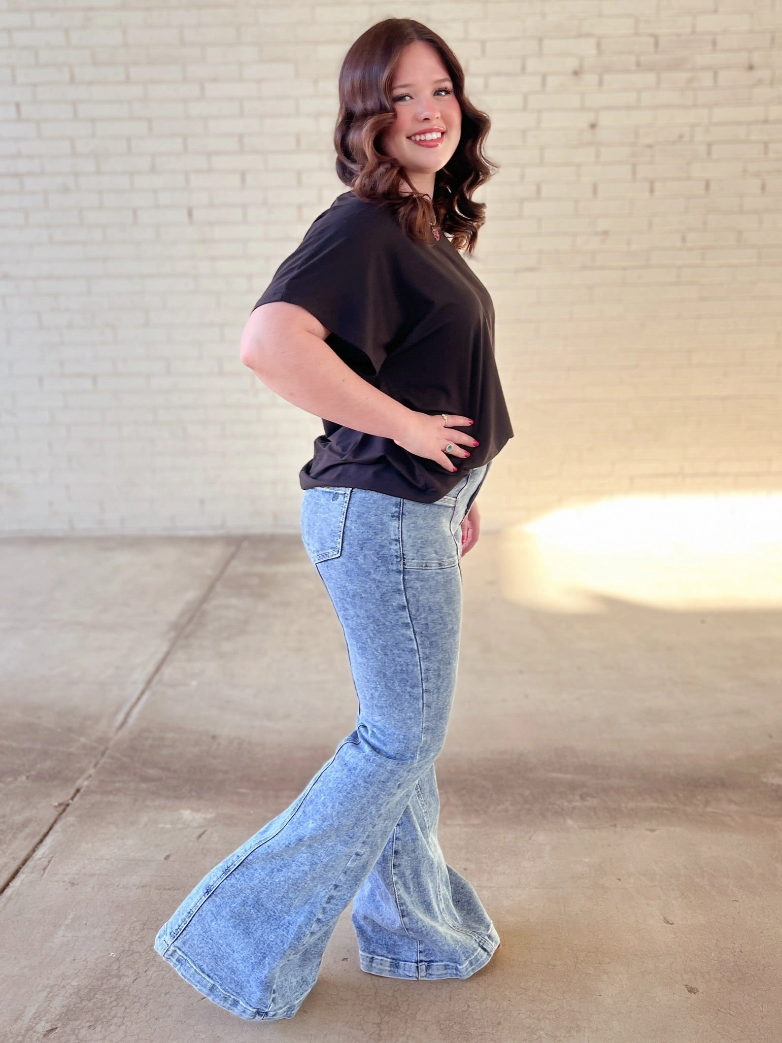 High Rise Tummy Control Bell Bottom With Outward Seam Fashionable Look