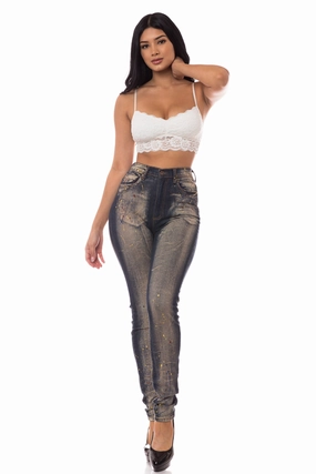 Elegant Travel Outfit Minimalist Style 4170 Women's High Waisted Dyed Painted Skinny Jeans