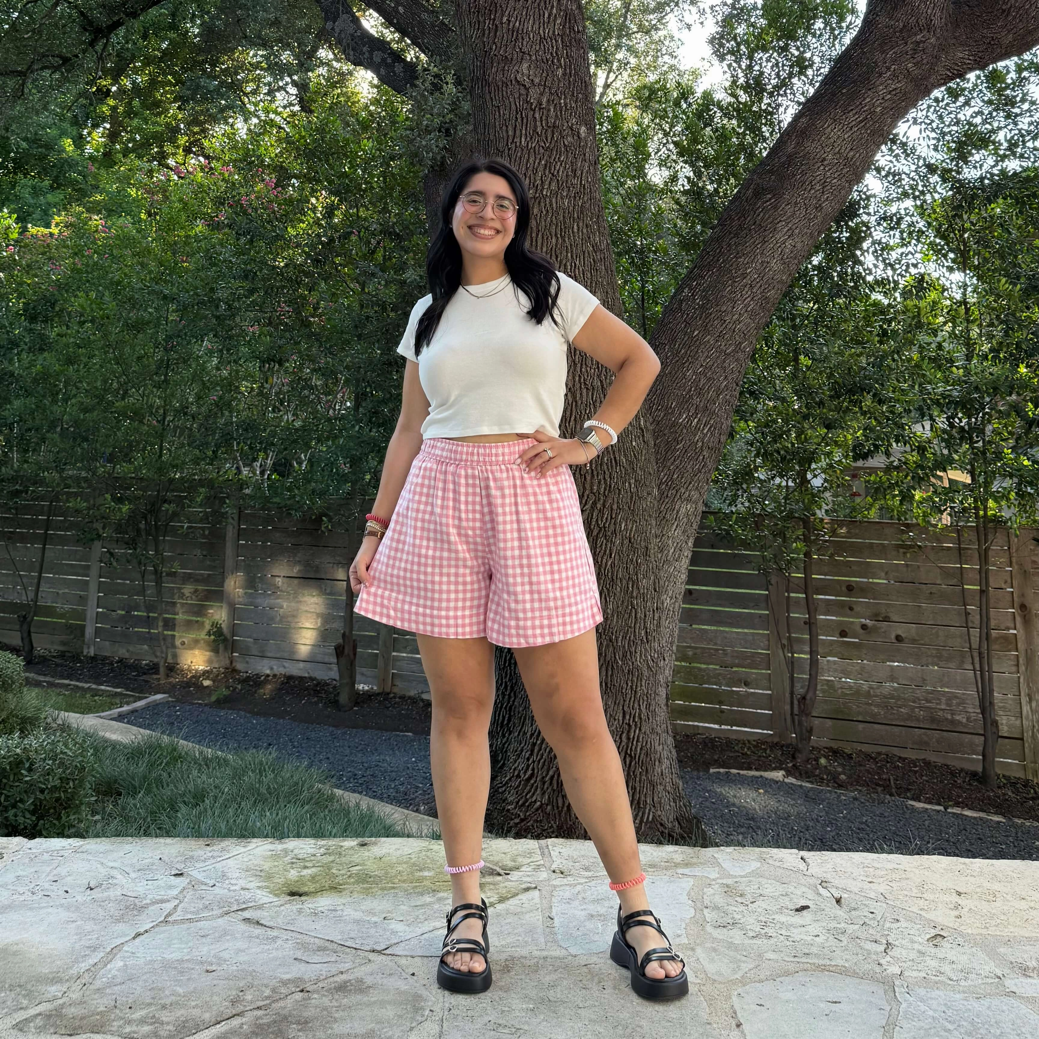 Summer Gingham Shorts - Cherry Blossom *Clearance Sale* Active Look Ergonomic Curved Seams