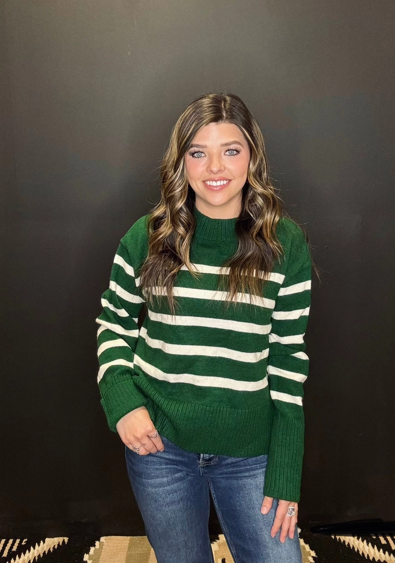 SeamlessKnitConstruction Super Soft Ribbed Striped Mock Neck Loose Fit Sweater- 3 Colors*