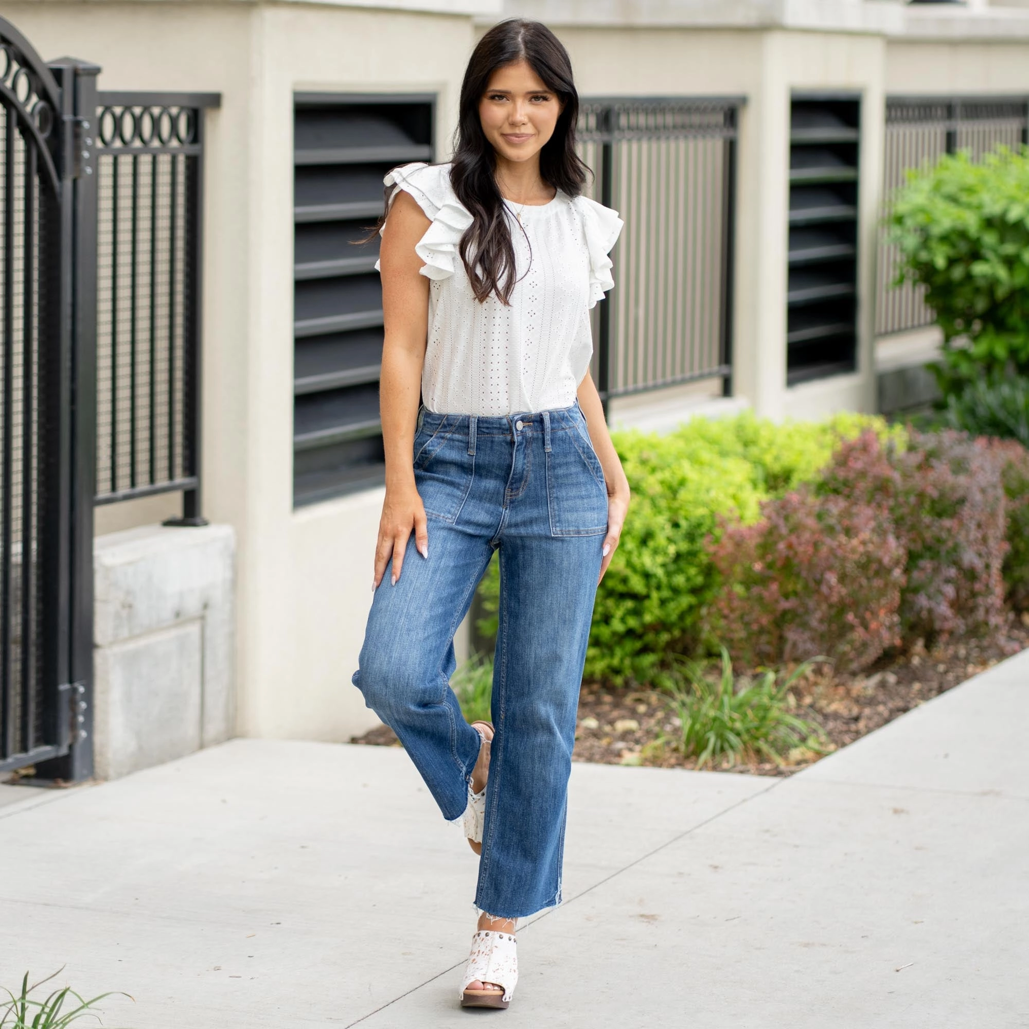 Superb High Rise Crop Utility Pocket Straight Leg Abrasion Resistance