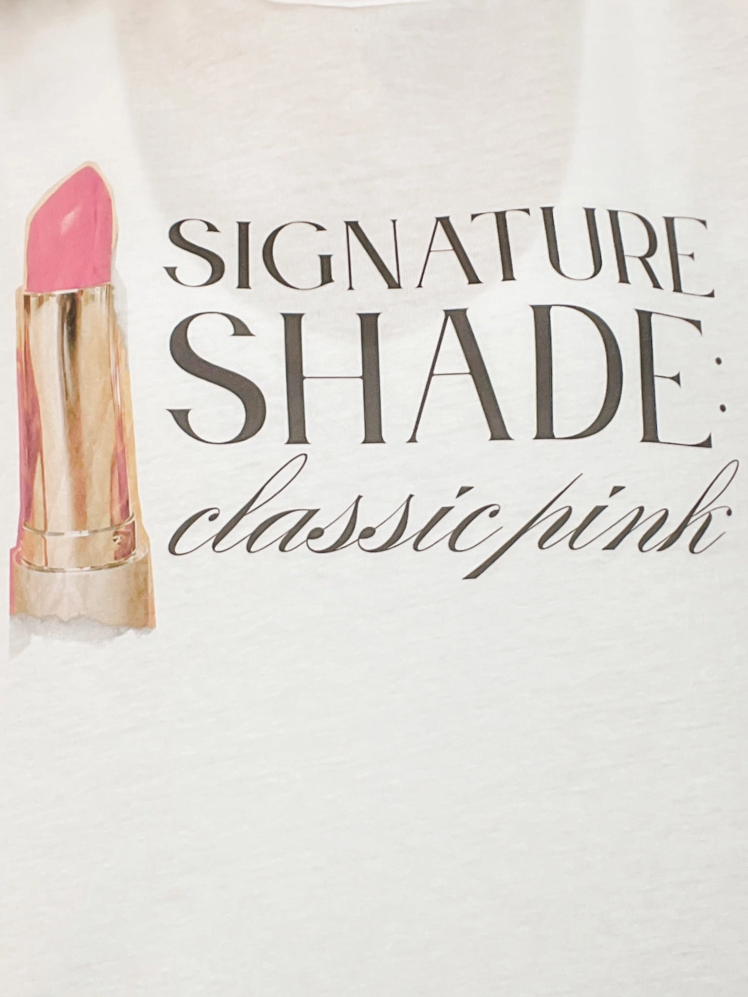 Durable Stitch Pattern Signature Shades: Classic Pink Lipstick Graphic Tee