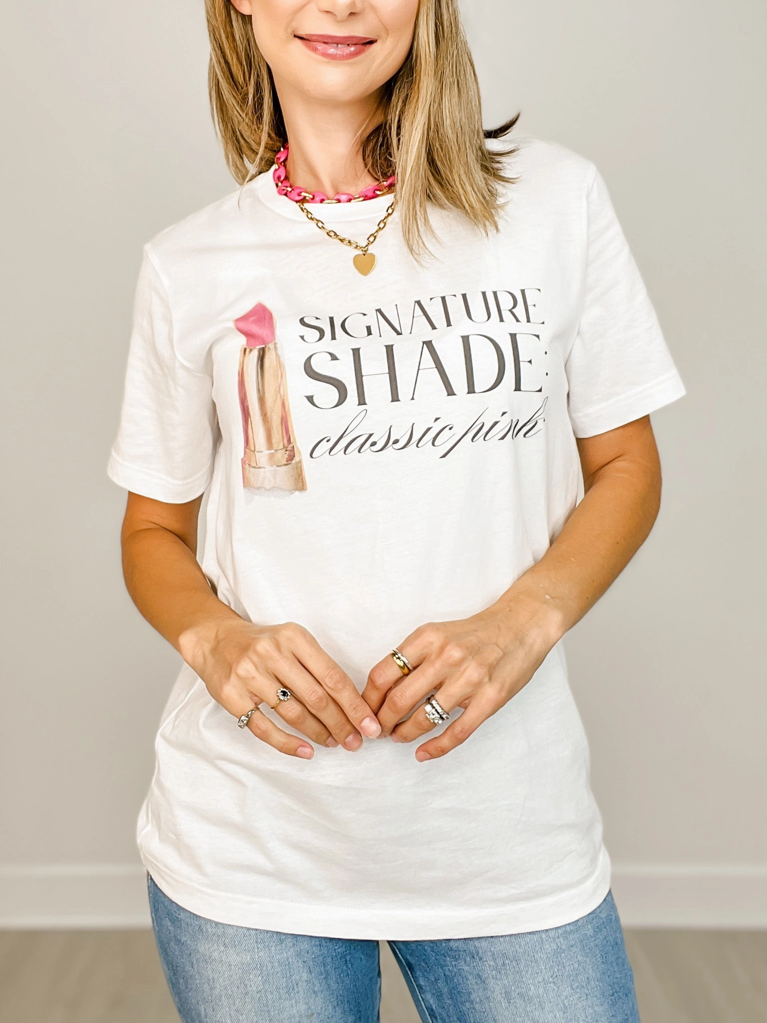 Soft Cotton Blend Signature Shades: Classic Pink Lipstick Graphic Tee