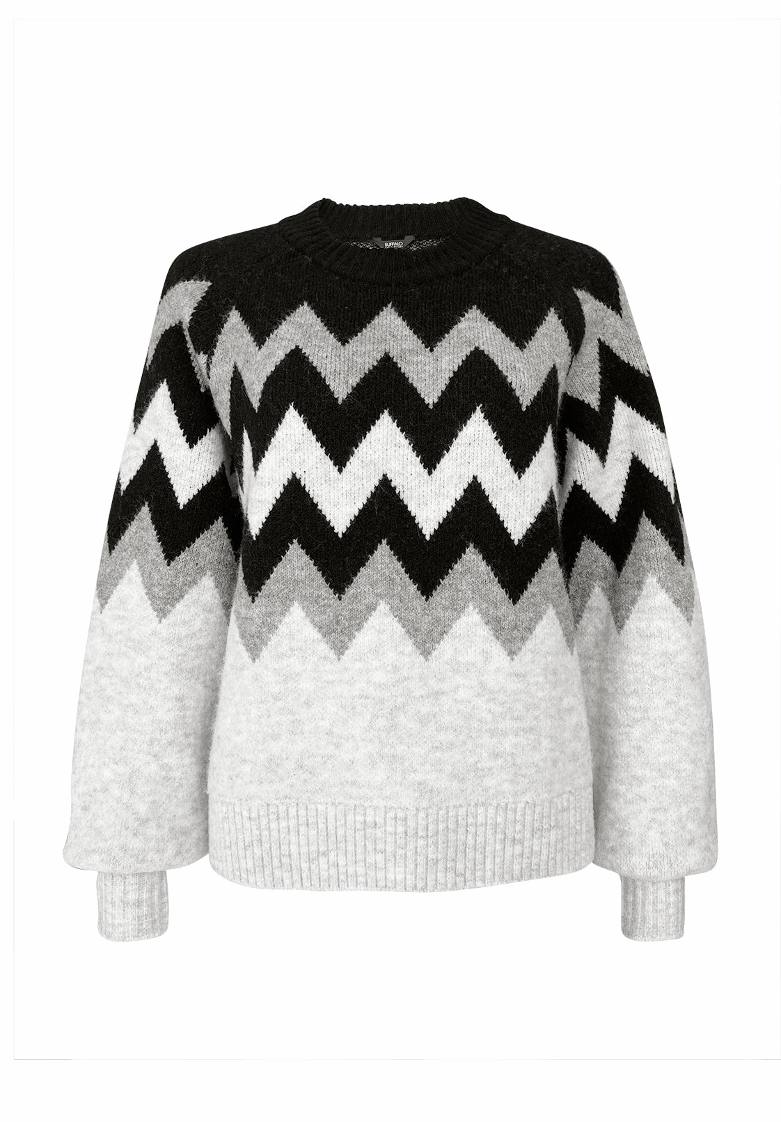 Nerissa Women's Crewneck Sweater in Black & Grey Chevron Print - SW0023F Lightweight Fit