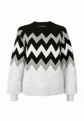 Nerissa Women's Crewneck Sweater in Black & Grey Chevron Print - SW0023F Elastic design Comfy Material