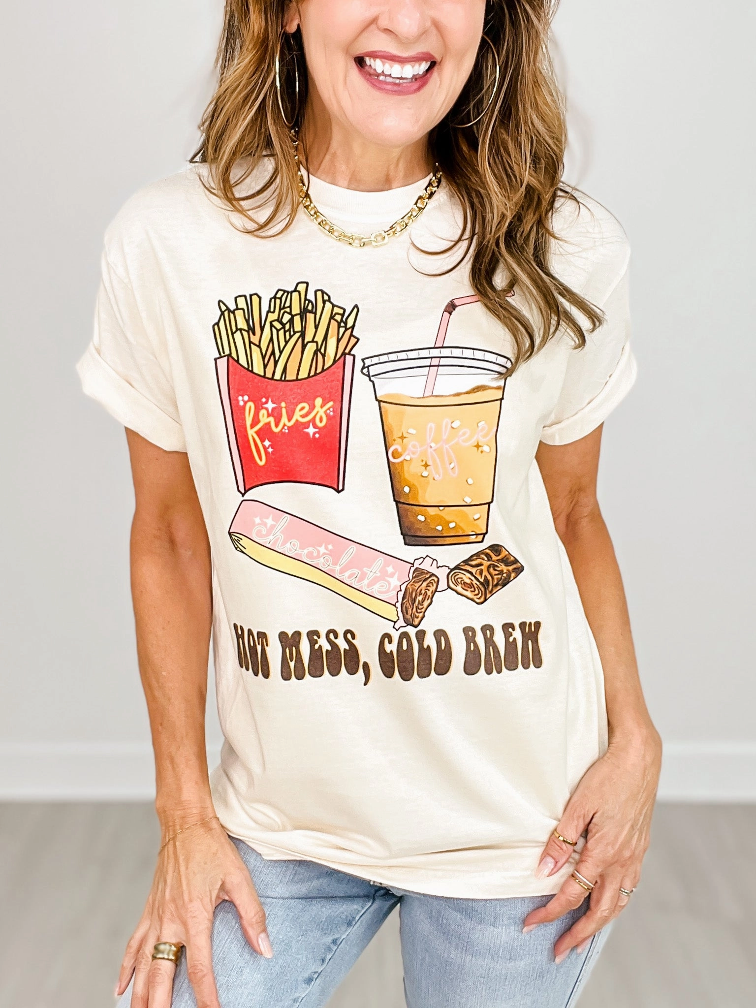 Eco friendly materials Anti Pilling Fabric Hot Mess, Cold Brew Graphic Tee