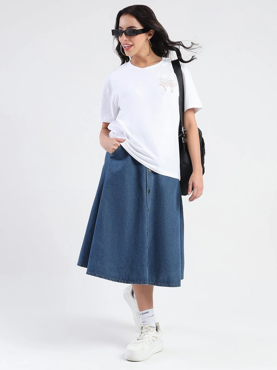 Madame Accessory Patch Detail Graphic Print White T-shirt Reflective accents