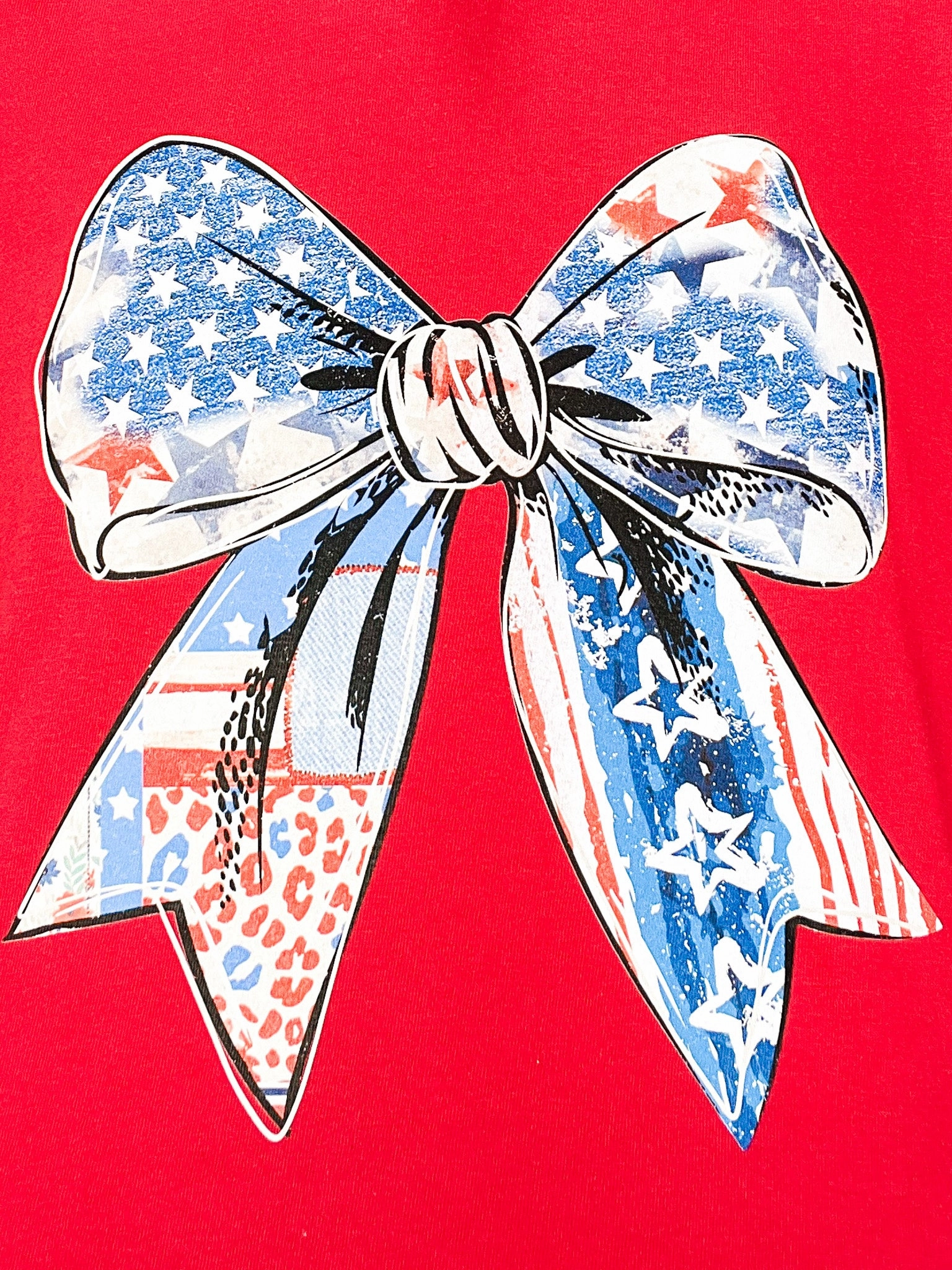 UltraSoft Blend Layered Panel Construction Red White and Bow Graphic Tee