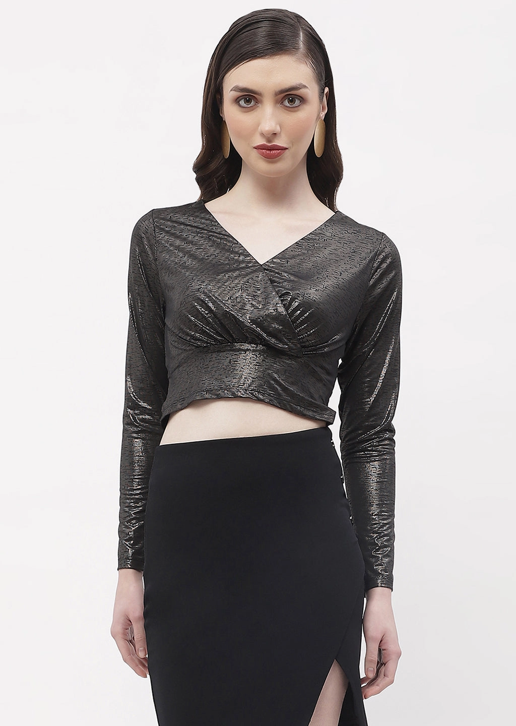Sun Protective Fabric Sustainable Waterproofing Madame Sweetheart Neck Black Shimmery Crop Top