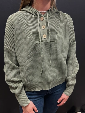 Sandwich Mesh Panel Structure Cropped Sage Sweater*