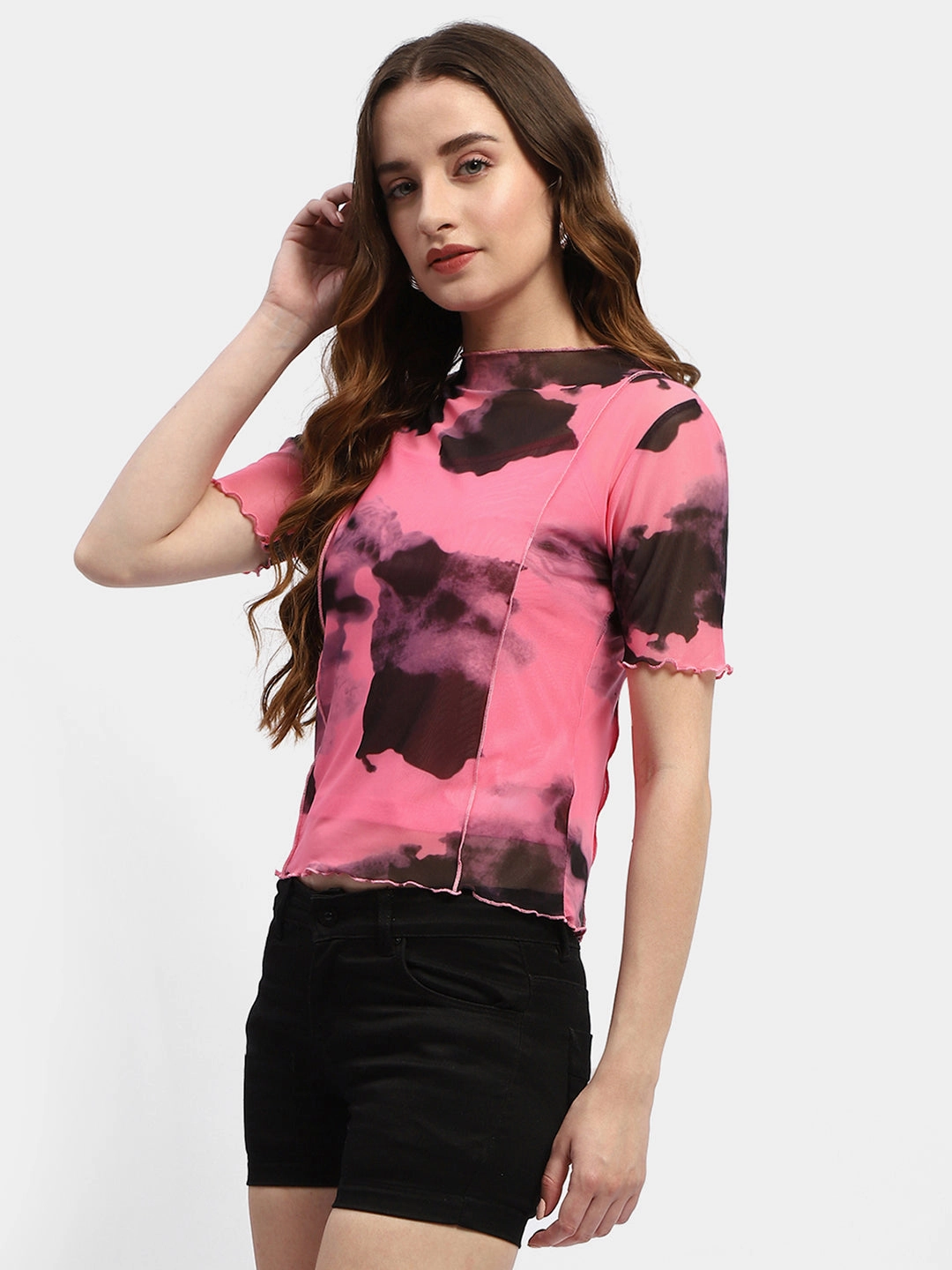 AdjustableHemCuffs Temperature Regulating Fibers Madame Lettuce Hem Black Abstract Print T-Shirt