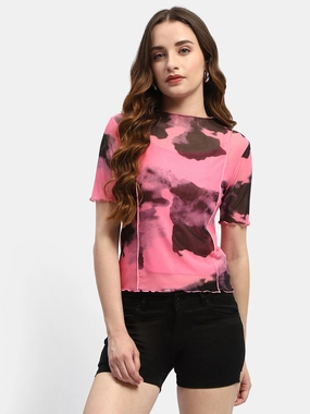 Madame Lettuce Hem Black Abstract Print T-Shirt Stretchable Blend QuickReleaseFastenings