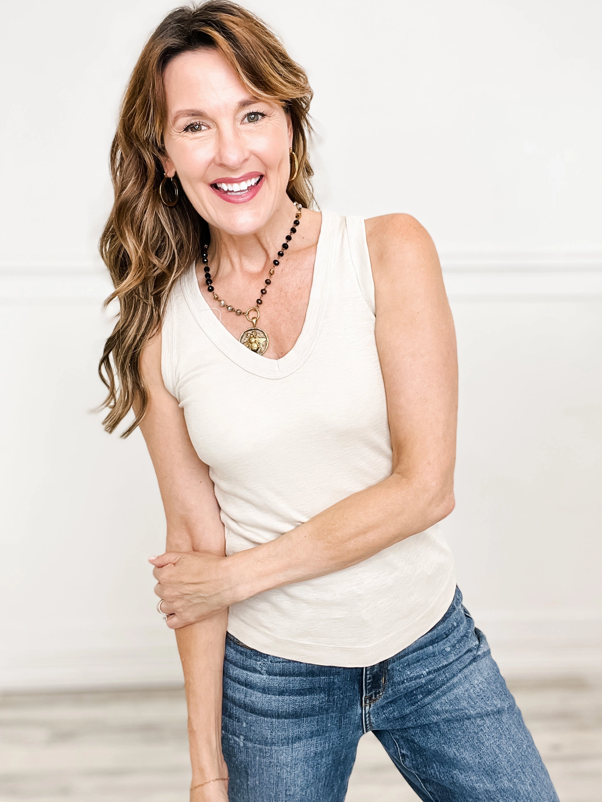 Garment Dyed V-Neck Racerback Slub Cotton Tank Variable Tension Adjustment