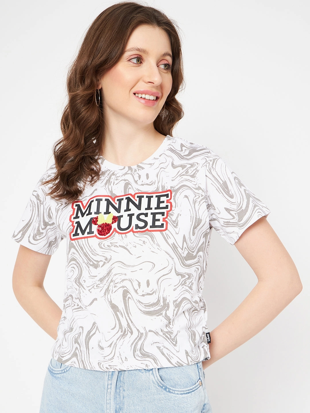 Simple Shirt Tailored Silhouette Madame Front and Back Disney Printed Cotton White T-Shirt