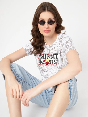 Madame Front and Back Disney Printed Cotton White T-Shirt Double Needle Hemming FadeResistant Coating