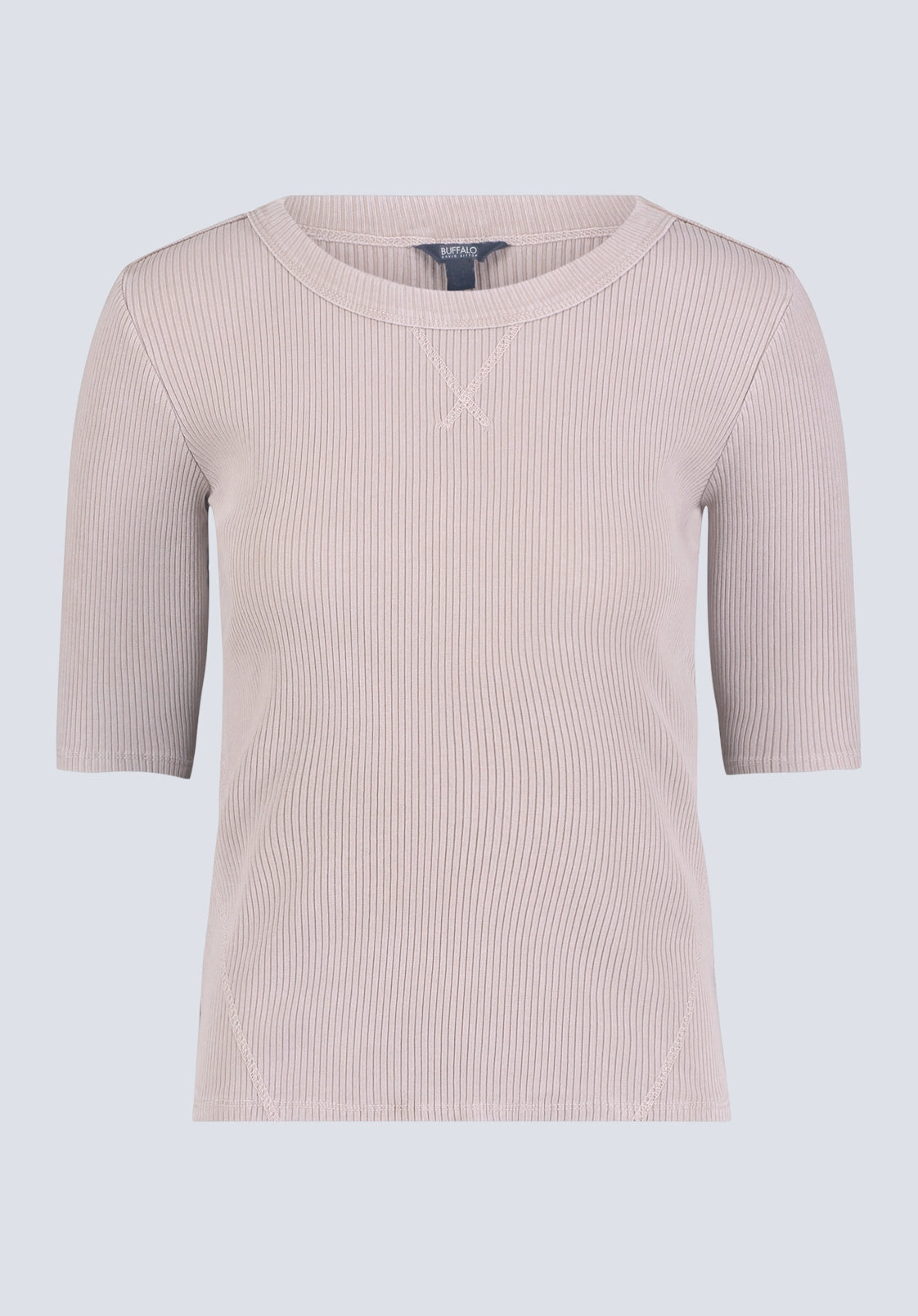 Tabbey Women's Ribbed Half-Sleeve Top, Taupe - KT0172H Softened Edges AntiStaticLining