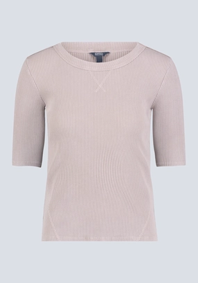 Everyday Comfort Structured Shoulder Tabbey Women's Ribbed Half-Sleeve Top, Taupe - KT0172H