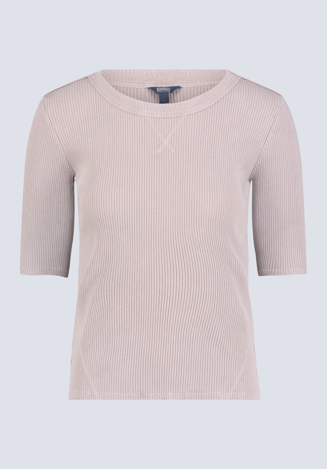 Tabbey Women's Ribbed Half-Sleeve Top, Taupe - KT0172H Versatile Design