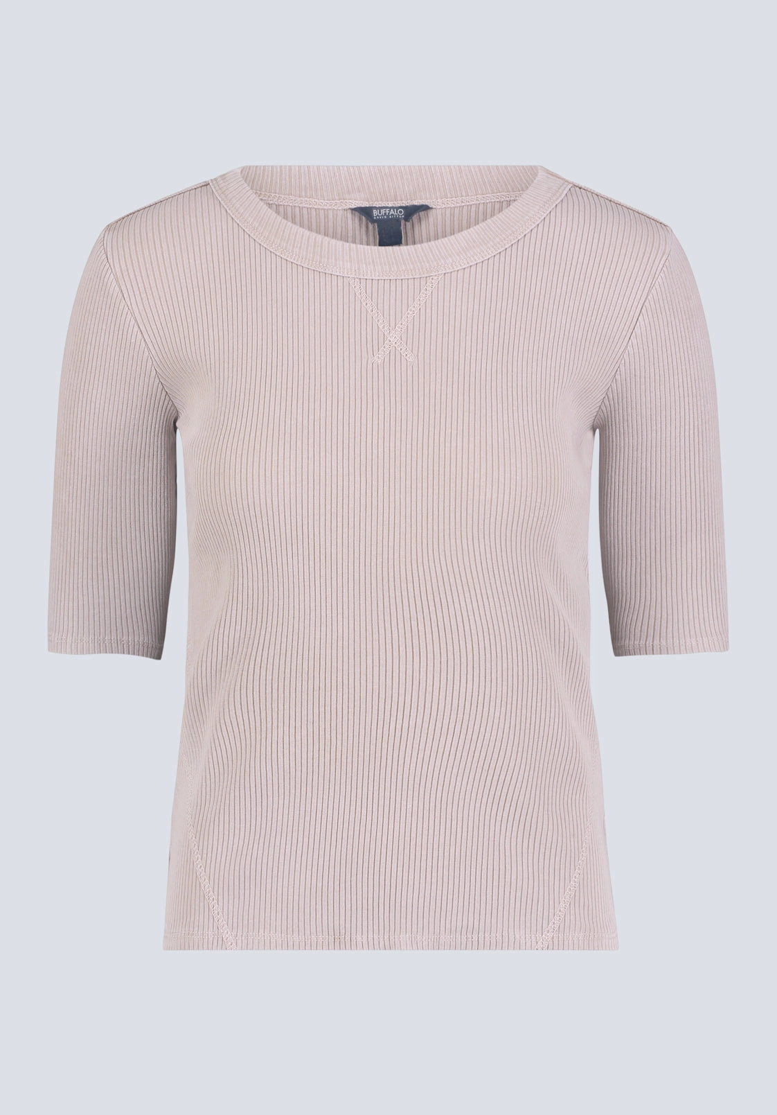 Adjustable Hem Cuff SubtleTexture Tabbey Women's Ribbed Half-Sleeve Top, Taupe - KT0172H