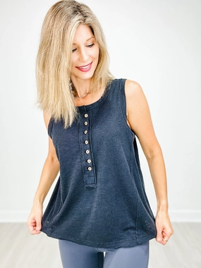 Mineral Washed Sleeveless Henley Top - GRP A Biodegradable Fiber Blend