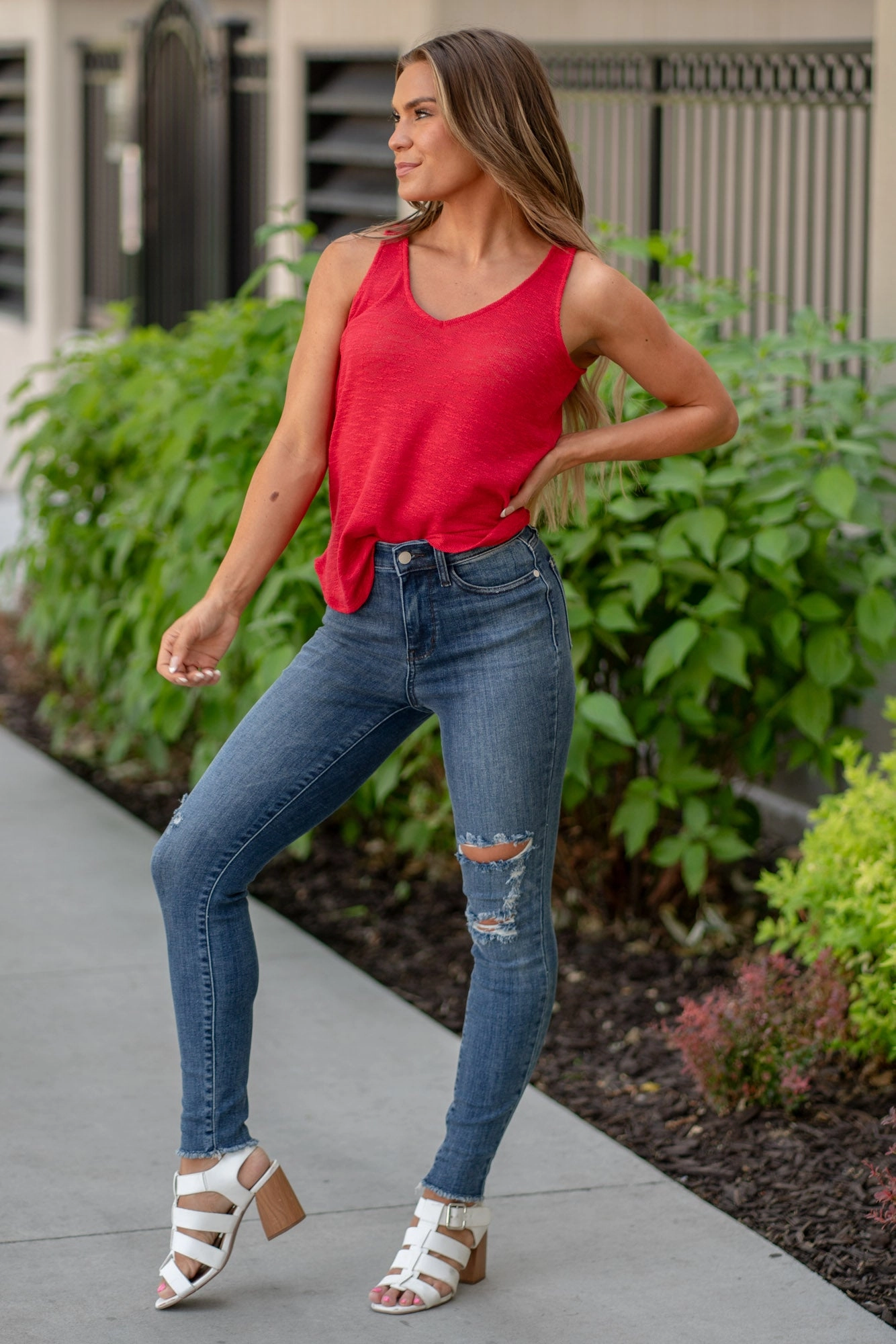 Take Me Back High Rise Distressed Skinny Regular & Plus Sizes Common Outfit Perfect Length Design